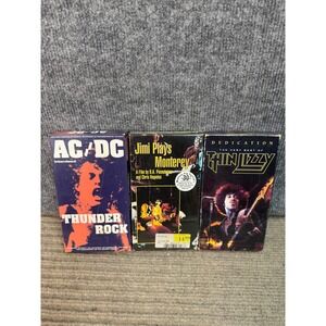 Vintage Rock VHS Lot AC/DC Thunder Rock Jimi Hendrix Monterey Thin Lizzy Best Of